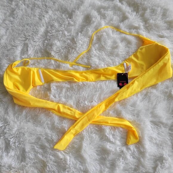 Shekini Womens Yellow Wrap Bikini Halter Bandage Set Size Large - Picture 7 of 9